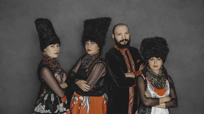 a photo of Dakhabrakha wearing traditional Ukrainian clothing