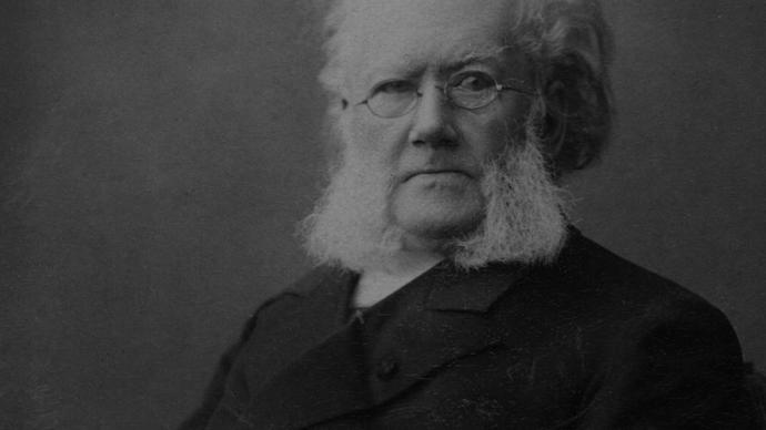 a black and white photo of norwegian playwright ibsen