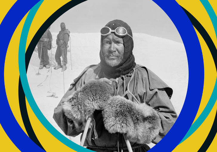 Black and white photo of Captain Scott in the Antarctic