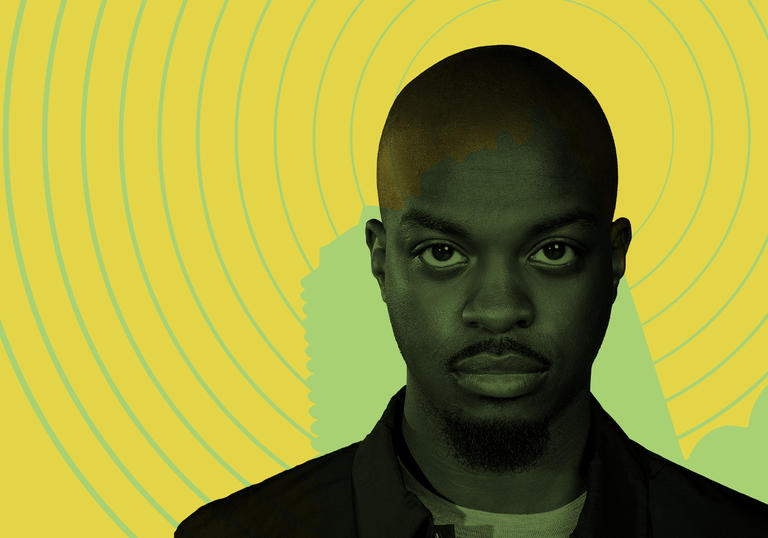 Image of George the Poet set against a yellow background