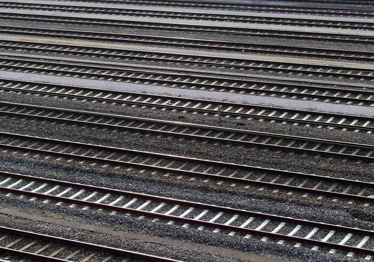 A set of parallel railway tracks