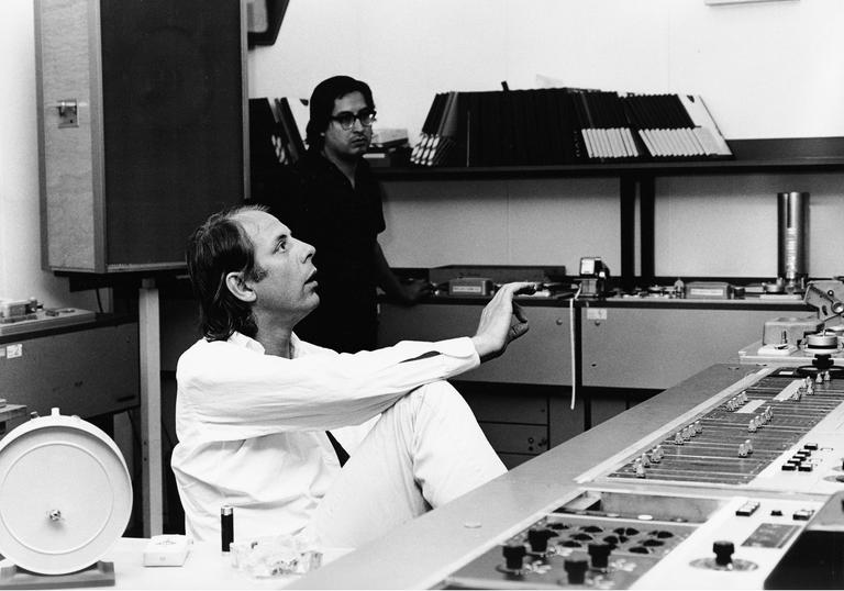 Picture of Karlheinz Stockhausen at the Studio for Electronic Music of the WDR