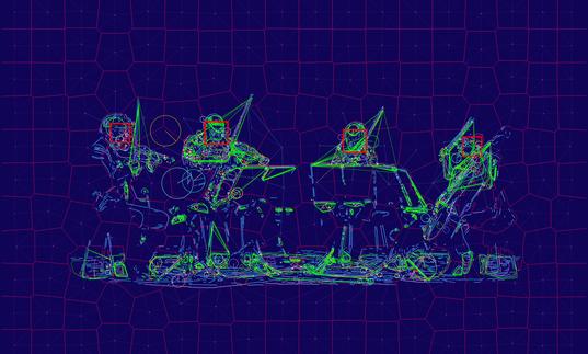 An image showing how a computer sees Kronos Quartet as they perform