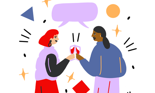 Illustration of two people cheersing drinks
