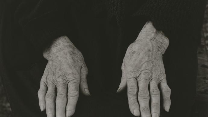 Photo of a pair of old hands in black and white