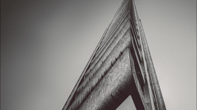 black and white photo of the barbican tower