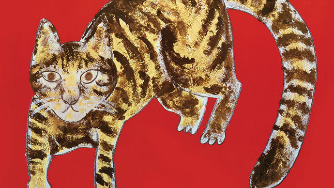 cover album art of yasuaki shimizu's kakashi album - it shows a cat on a red background