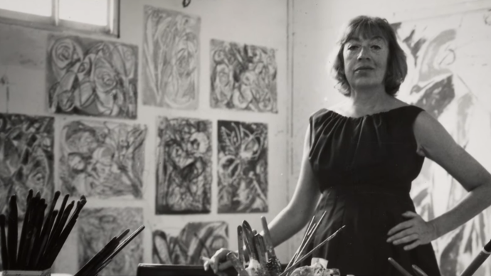 photo of lee krasner in her own studio