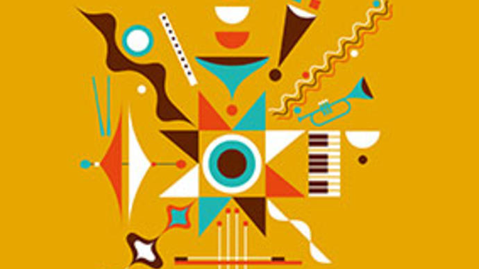 illustration of various music notes on yellow background