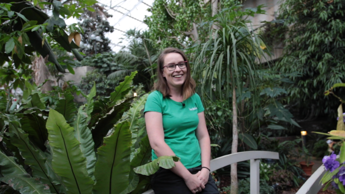 photo of marta lowcewicz laughing in the conservatory