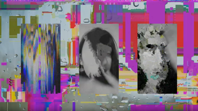 glitch artwork featuring the shape of two women's faces