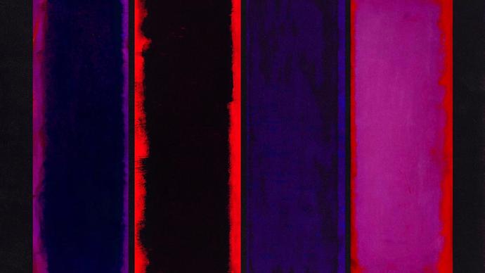 a graphic image made up of red blue and purple tones