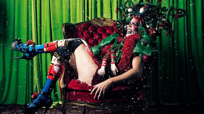 photo of Taylor Mac in festive drag