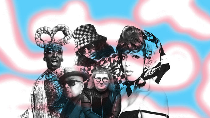 The image shows the creative team and performers behind Transpose JOY including Ebony Rose Dark, Campbell X, Felix Mufty, Tabby Lamb and Mzz Kimberley.
