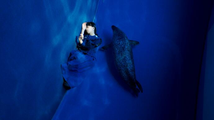 Artistic portrait of Ichiko Aoba, under water