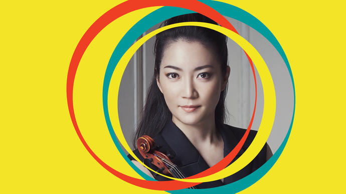 Akiko Suwanai's centralised image is surrounded by yellow BBC SO branding