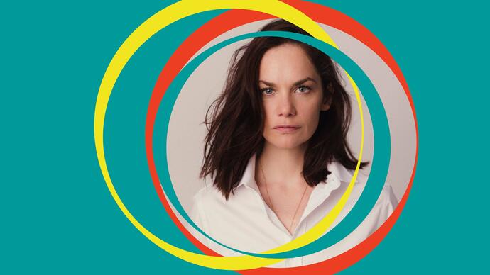 Photo of actor Ruth Wilson within the BBC Symphony Orchestra's branded frame