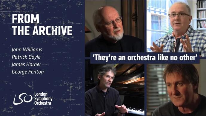 Thumbnail with text 'From the Archive. John Williams. Patrick Doyle. James Horner. George Fenton.'