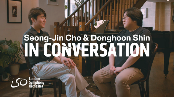 Thumbnail of Seong-Jin Cho and Donghoon Shin sitting facing eachother with the text 'Seong-Jin Cho and Donghoon Shin in Conversation' 