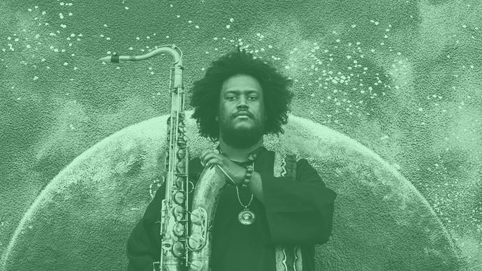 a great photo of kamasi washington playing jazz