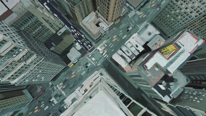 a picture of cars in traffic in new york, part of the barbican centre's interactive essay on the sounds that changed america which features steve reich, philip glass and john adams