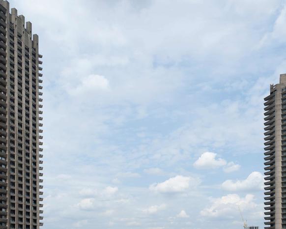 an example of Brutalist architecture in London, the Barbican Centre towers