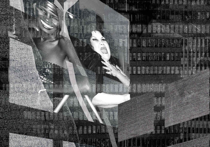 Photo collage of Grace Jones and New York architecture