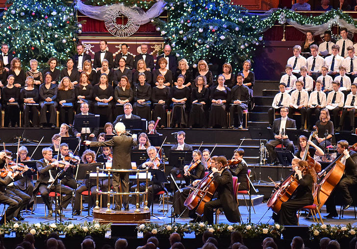 Orchestra and choir performing