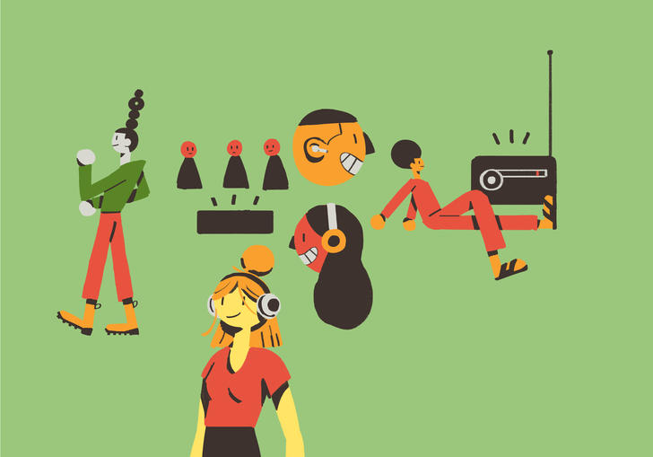 illustration of people listening to music