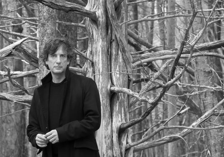 Neal Gaiman B&W in woods