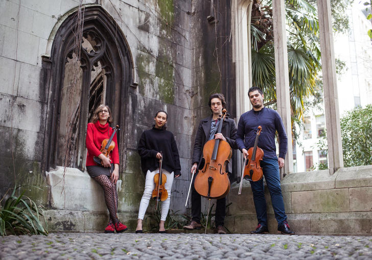 Portorius String Quartet pictured outside holding instruments