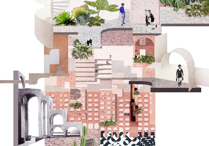 An architectural collage created by Tatiana Bilbao