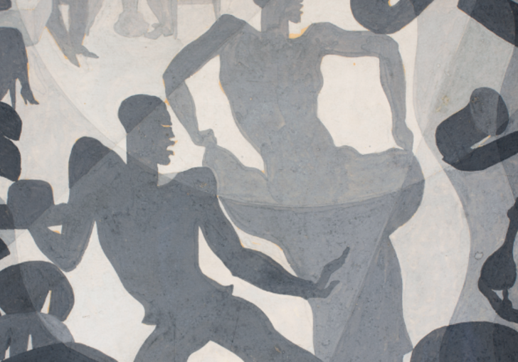 grey and white illustration of people dancing
