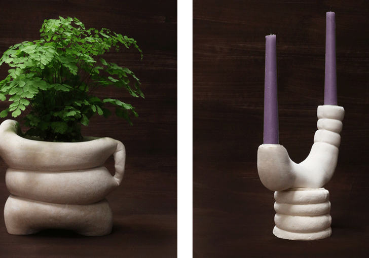 two vases with botanicals and candles