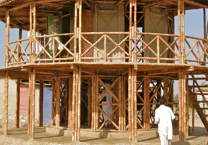 A wooden built structure by architect Yasmeen Lari; an example of barefoot architecture