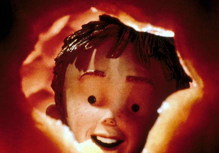 james looking through the peach