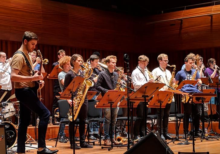 Guildhall Jazz Orchestra playing in Milton Court Concert Hall
