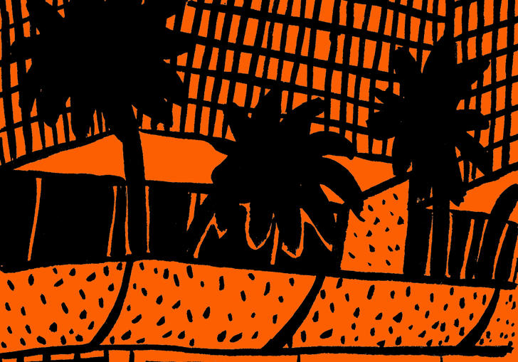 Orange illustration of the Barbican terrace