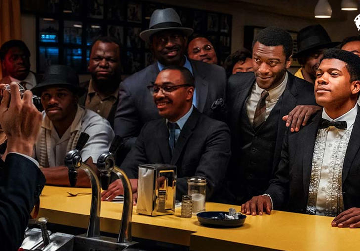 Muhammad Ali and Jim Brown and a bar surrounded by people