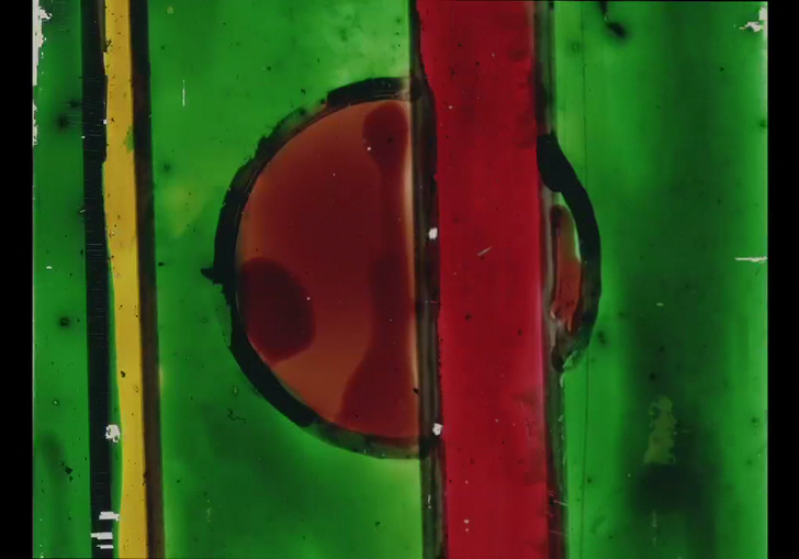 handmade film with lots of green and red shapes