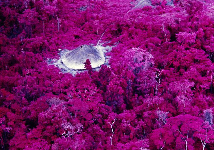 Image of a yanomami dwelling taken on infrared film