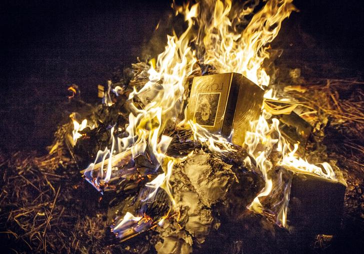 A burning pile of books.