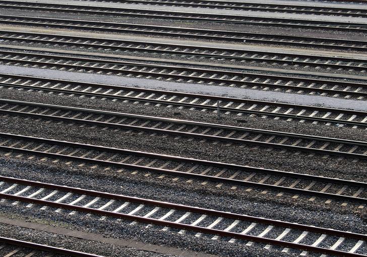 A set of parallel railway tracks