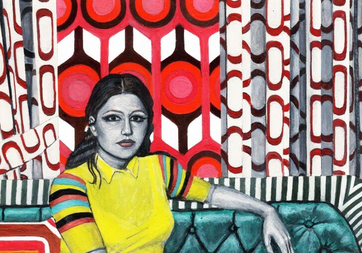 painting by Soheila Sokhanvari titled Tobeh Portrait of Zahra Khoshkam