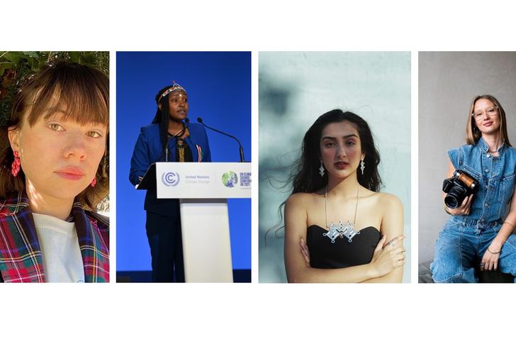4 images of panellists Tori Tsui, Elizabeth Wathuti, Aditi Mayer and Alice Aedy