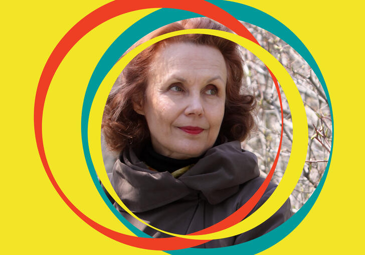 Kaija Saariaho image, centred around BBC SO yellow branding