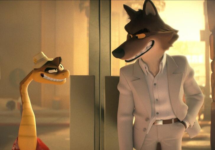 animated image of wolf and snake talking. 