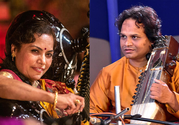 Side by side photo of performers Sarwar Hussain and Jyoti Hedge