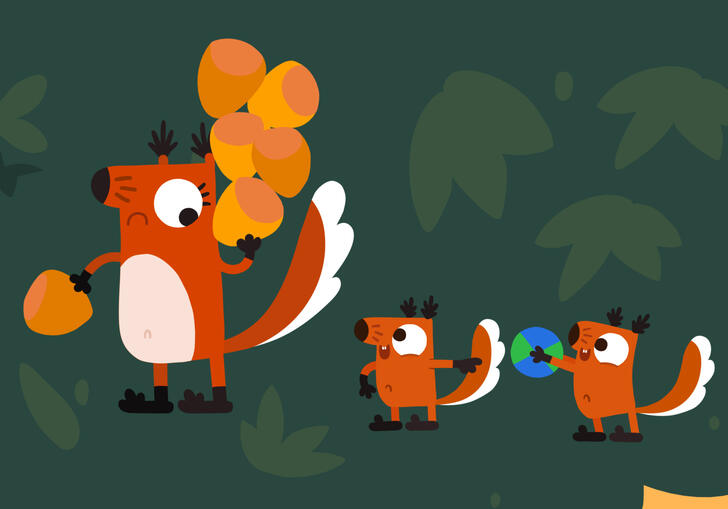 An animation of a family of squirrels walking down a path. 