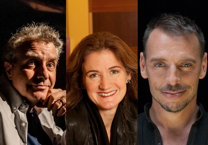 Three portrait headshot images of a woman and two men looking at the camera.